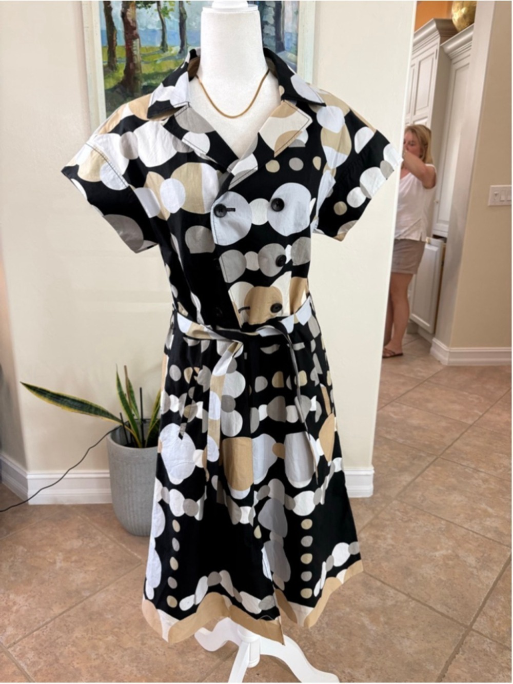 LAVIA Black White Polka Dot Short Sleeve Dress Size 40